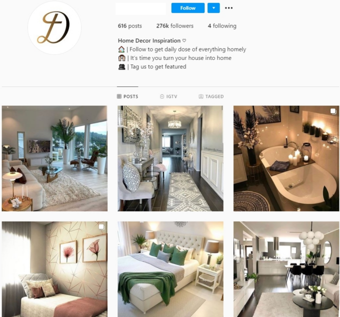 270K Decor Interior Instagram Account for Sale