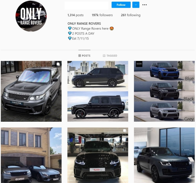 190k Range Rover Car Instagram Account for Sale