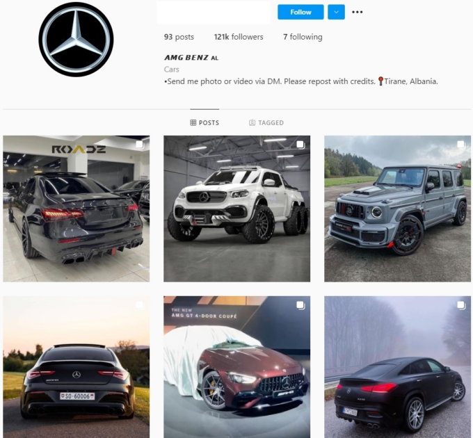 120K Mercedes-Benz AMG Instagram Account for Sale