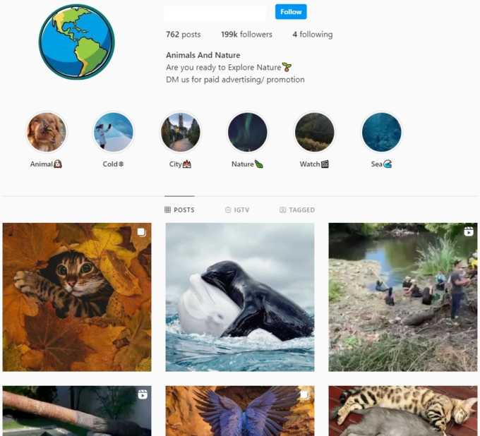 199K Animals / Nature Instagram Account for Sale