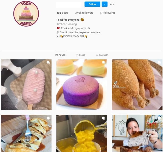 340K Food Instagram account for Sale