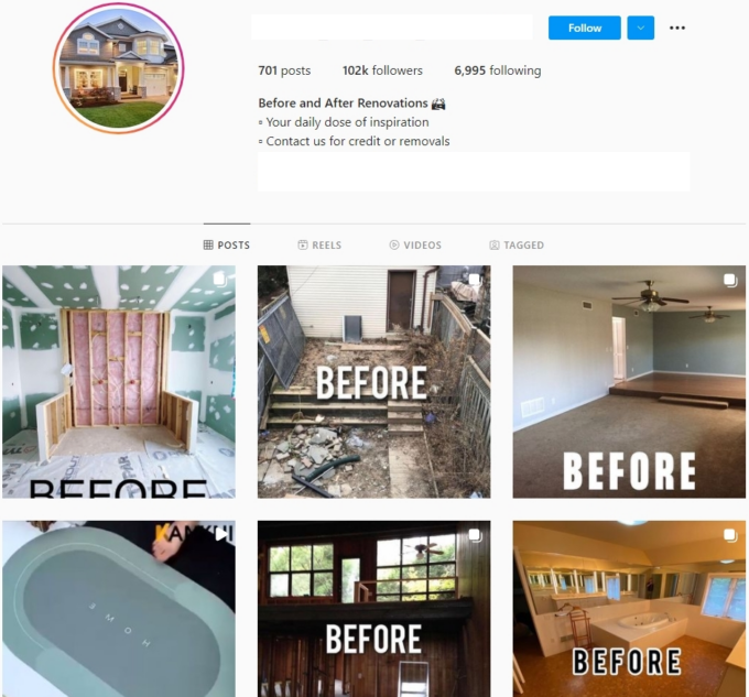 100K Real Estate Renovations Instagram Account for Sale