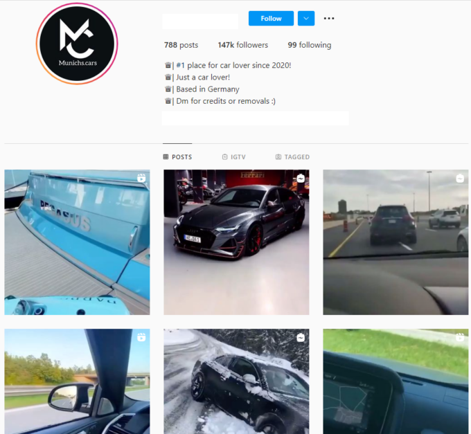 Buy German Brand Cars Instagram Account with 147K Followers