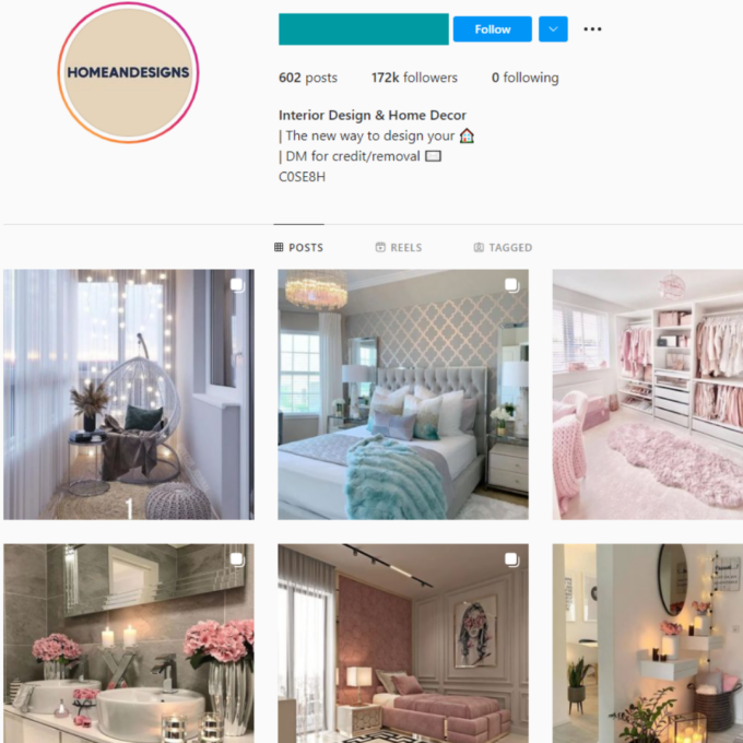 170K Interior Design Home Decor Instagram Account for Sale