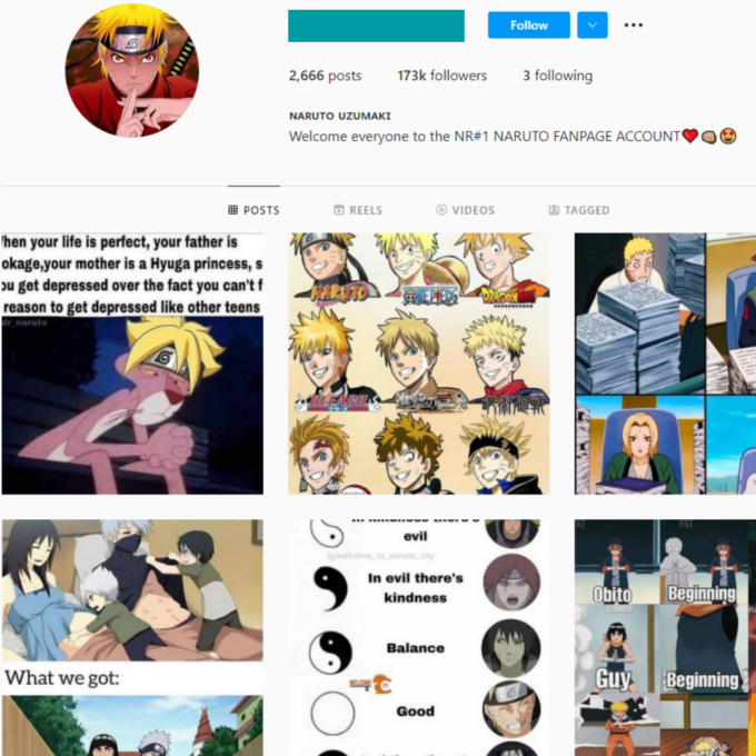 170K Naruto Anime Instagram Account for Sale