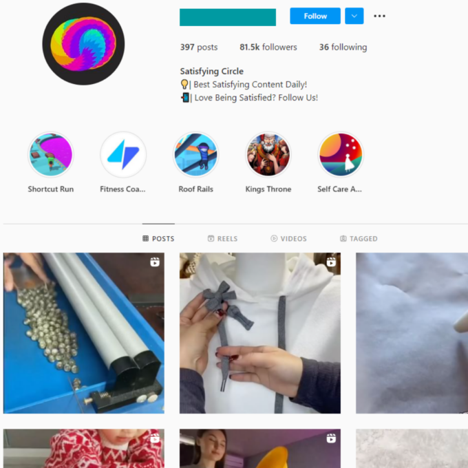 80K Satisfying Videos Instagram Account for Sale