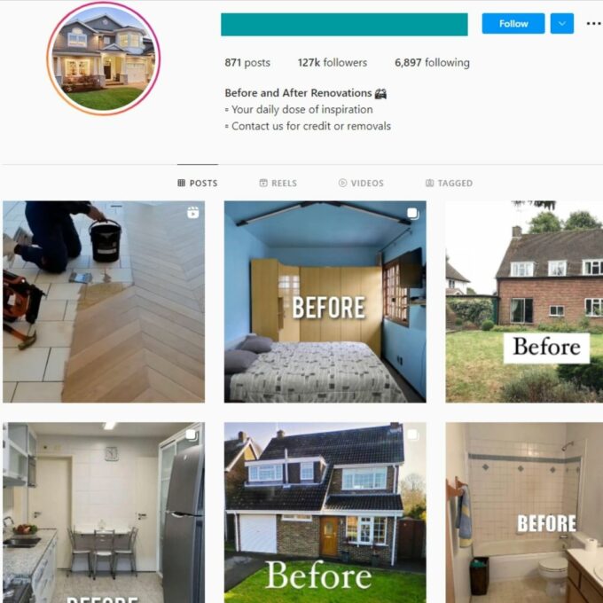 120K Real Estate Renovations Instagram Account for Sale