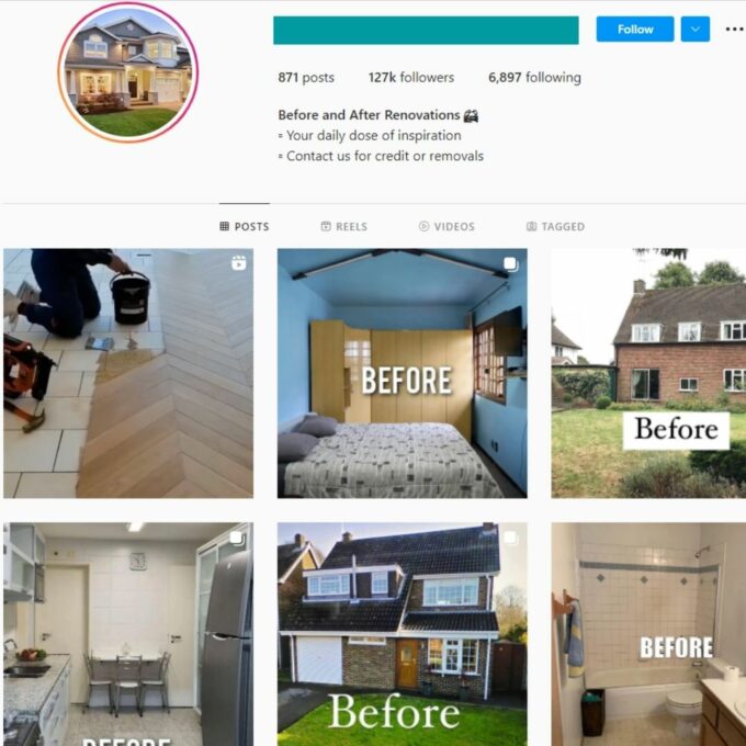 120K Real Estate Renovations Instagram Account for Sale