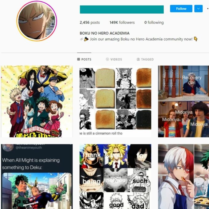 140K My Hero Academia Anime Instagram Account for Sale