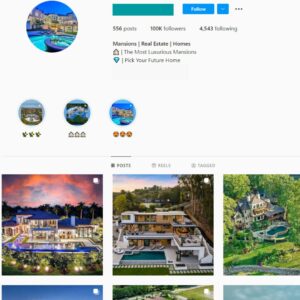 100K Real Estate Mansions Instagram Account for Sale