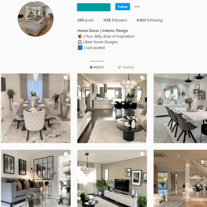 100K interior Design / Home Decor IG Account for Sale