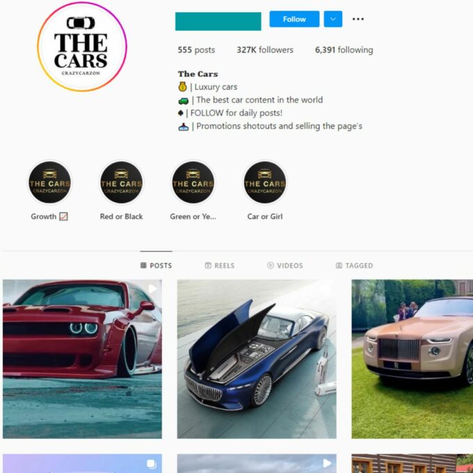 320K Luxury Cars Instagram Account for Sale