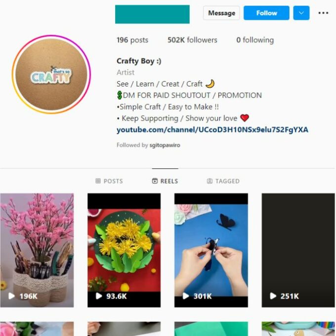 500K Art and Craft Instagram Account for sale