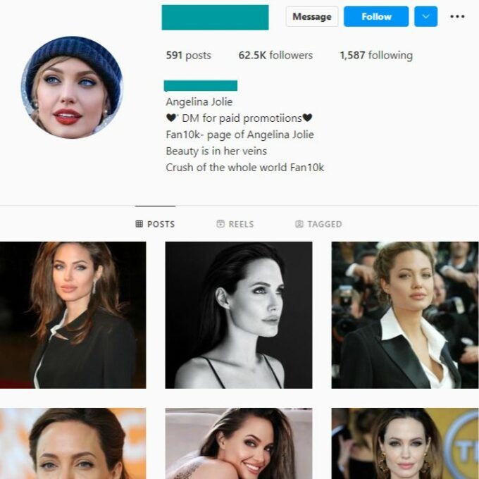 60K Angelina Jolie Fan Instagram Account for sale