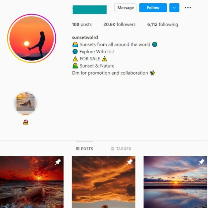 20K Travel Sunsets Instagram Account for sale