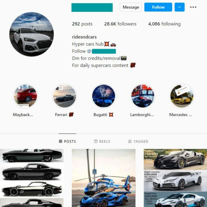 28K Supercars Instagram Account for sale