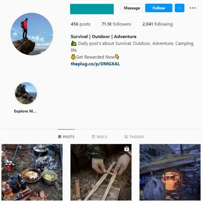 70k Camping Outdoors Instagram Account for sale