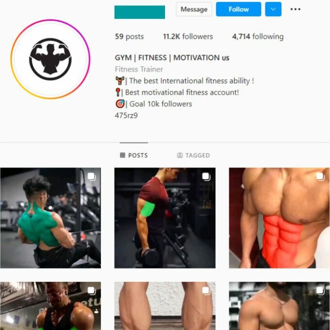 11K Male Fitness Gym Instagram Account for sale