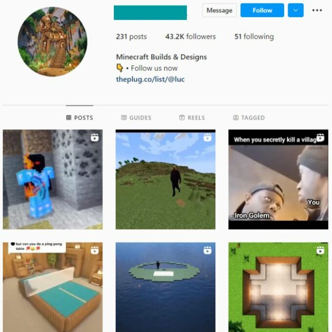 40K Minecraft Gaming Instagram Account for sale