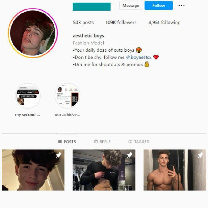 105K Boys Aesthetics Fitness Instagram Account for sale