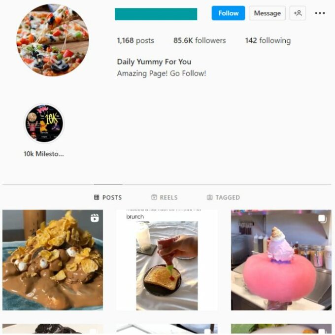 80K Food Desserts Instagram Account for sale