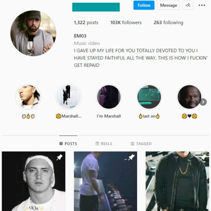 100K Eminem Music Instagram Account for sale