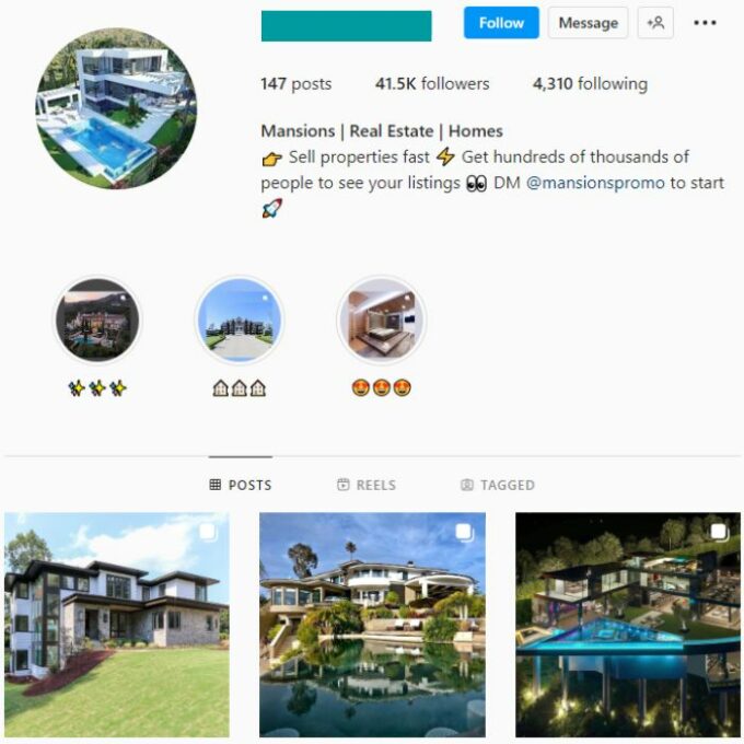 39K Real Estate Mansions Instagram Account for sale