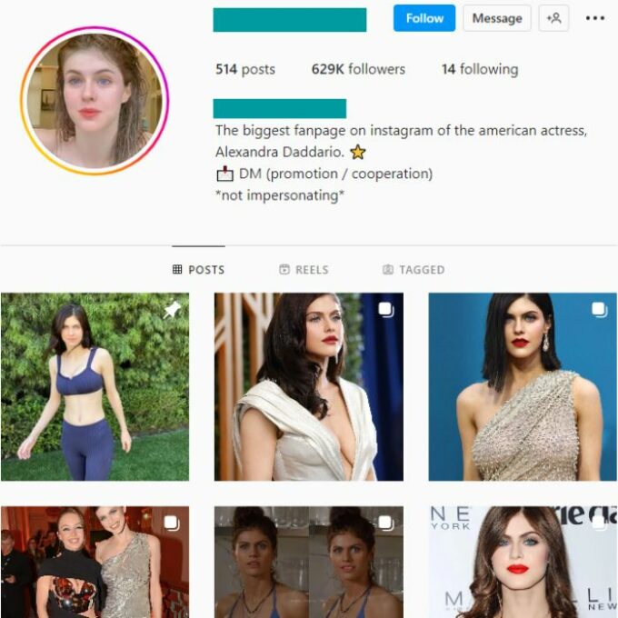 600K Alexandra Daddario Influencer Instagram Account for sale