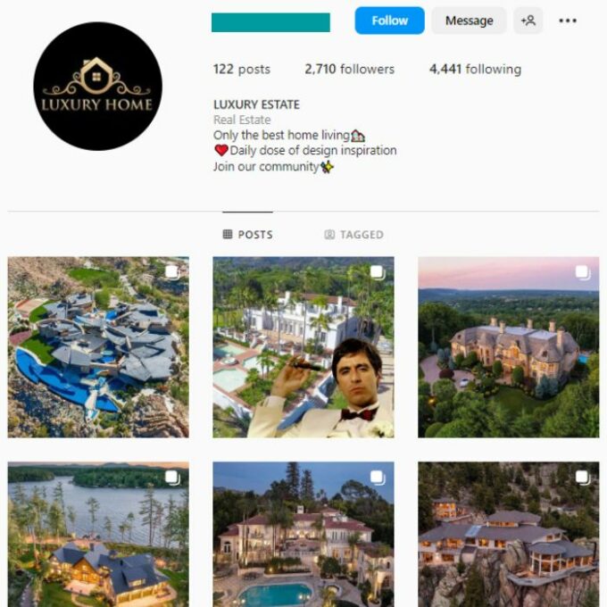 2K Luxury Homes Instagram Account for sale