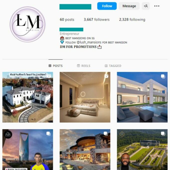 3K Luxury Homes Instagram Account for sale