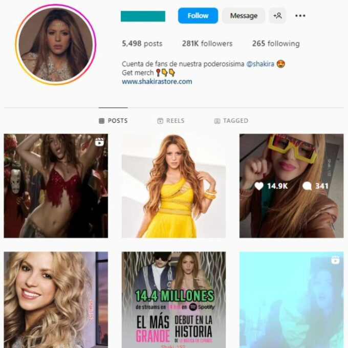 280K Music Shakira Fan Instagram Account for sale