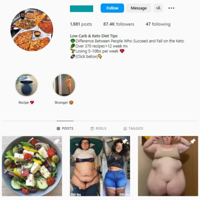 85K Fitness Fat-loss Instagram Account for sale