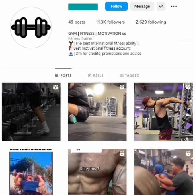 10K Male Fitness Gym Instagram Account for sale