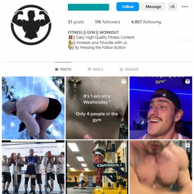 10K Male Fitness Gym Instagram Account for sale