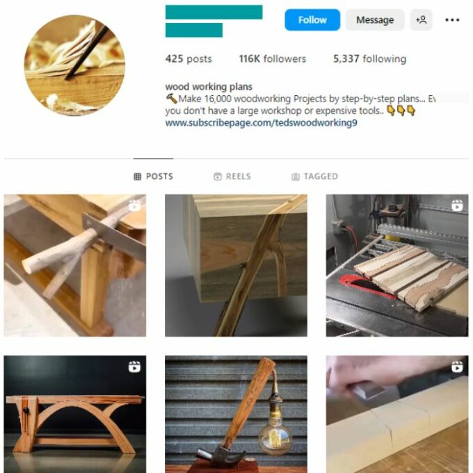 110K Woodworking Carpenter Instagram Account for sale