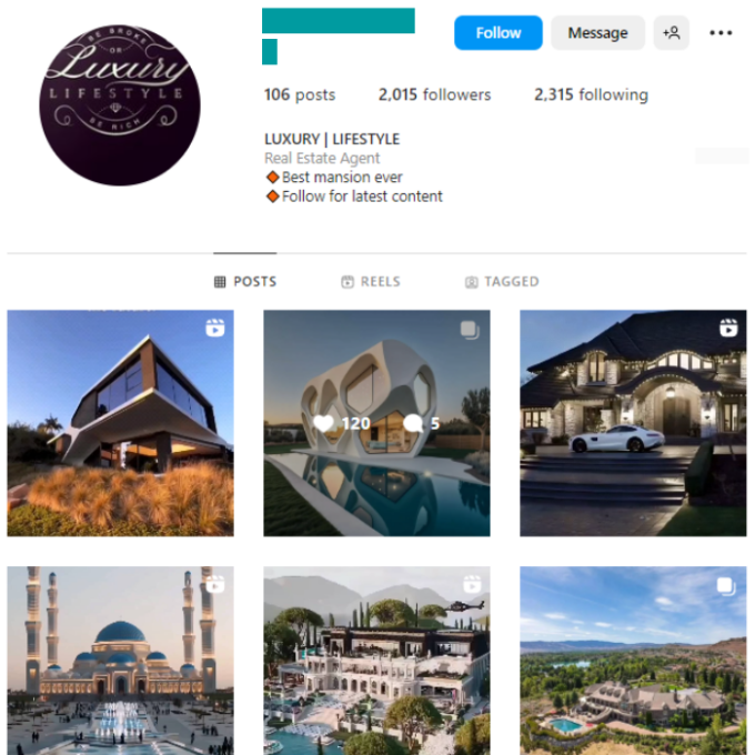 2K Luxury Homes Instagram Account for sale