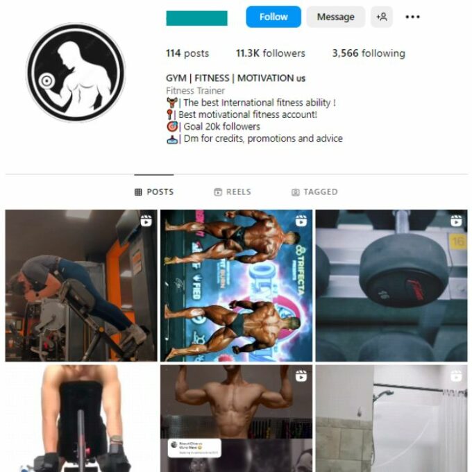10K Male Fitness Gym Instagram Account for sale