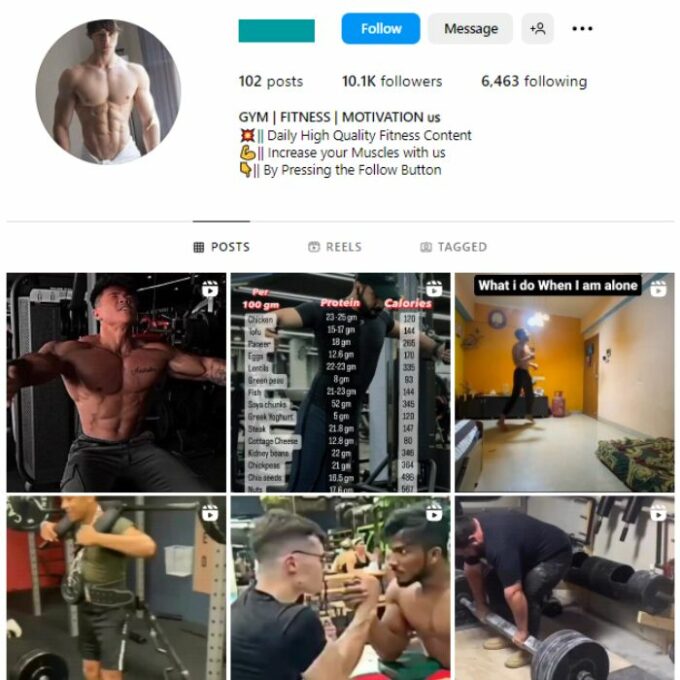 10K Male Fitness Gym Instagram Account for sale