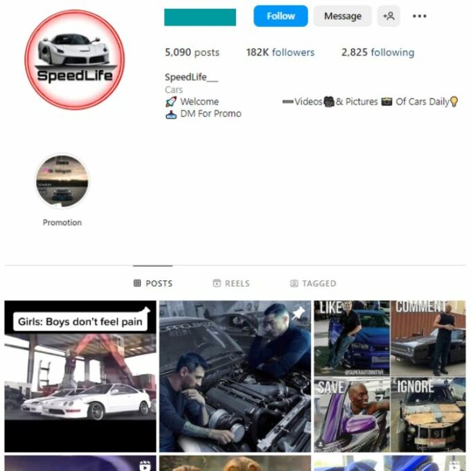 180K Automotive Cars Instagram Account for sale