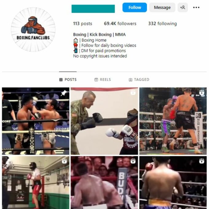 65K Boxing Sports Instagram Account for sale