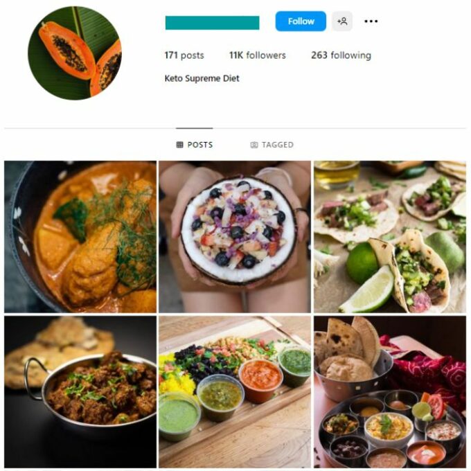 11K Food Keto Diet Instagram Account for sale