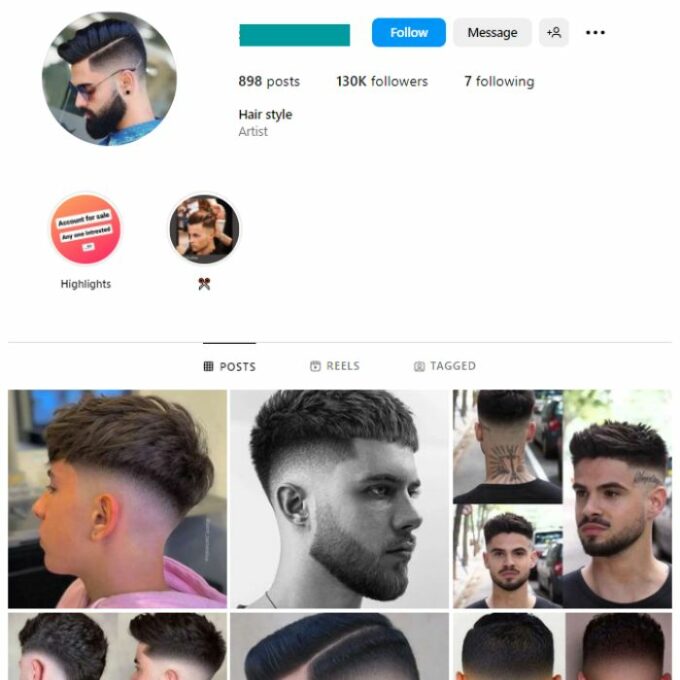 130K Hairstyle Barber Instagram Account for sale