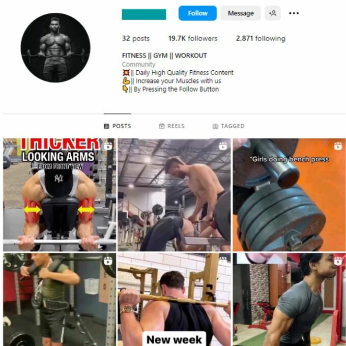 19K Male Fitness Gym Instagram Account for sale