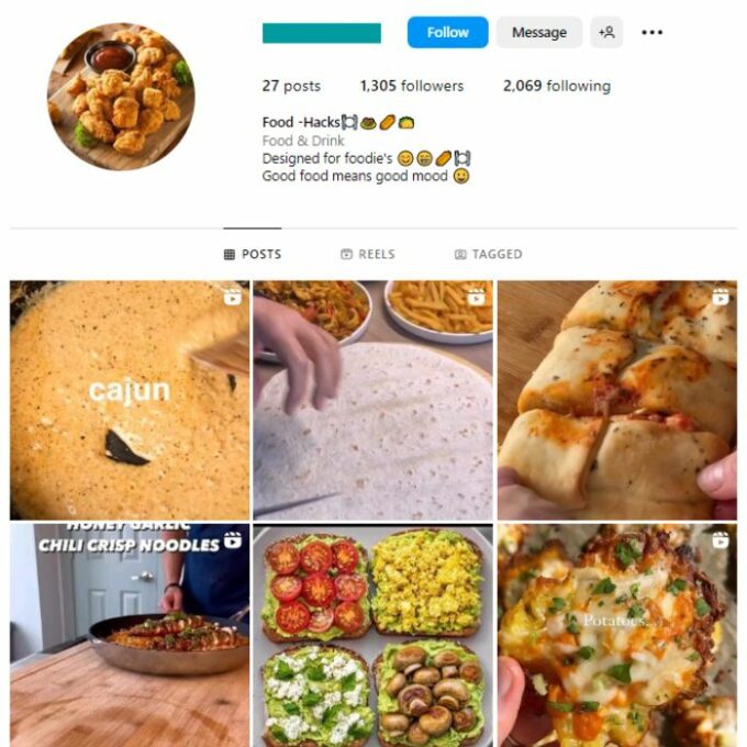 1K Nutrition Food Instagram Account for sale