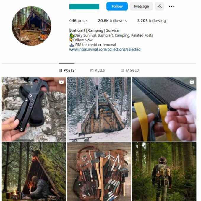 20K Survival Camping Instagram Account for sale