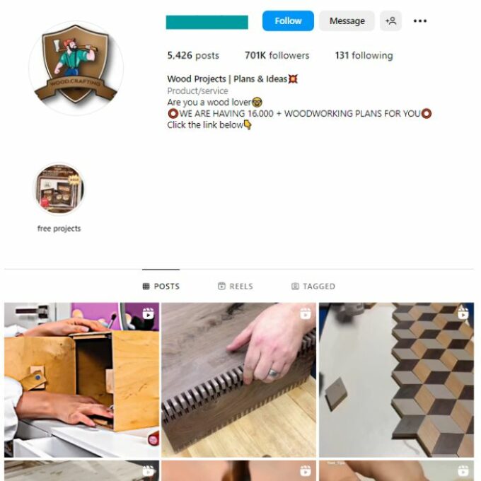 700K Woodworking Carpenter Instagram Account for sale