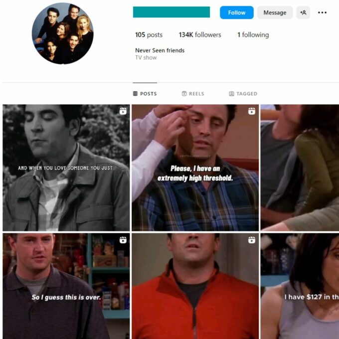 130K Friends TV Show Instagram Account for Sale