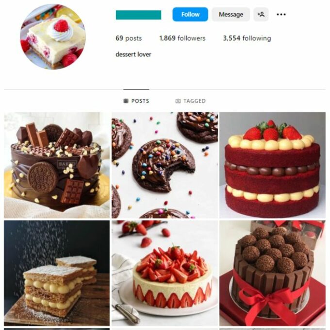 1K Desserts Cakes Instagram Account for sale