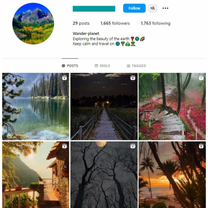1K Travel Destinations Instagram Account for sale