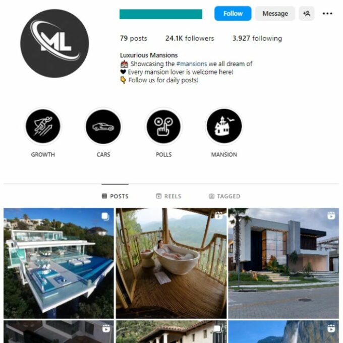 20K Luxury Homes Instagram Account for sale